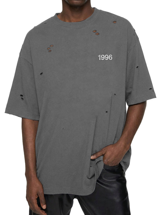Men's 100% Vintage Distressed Ripped Punk Style Crew Neck Short-Sleeved T-shirt