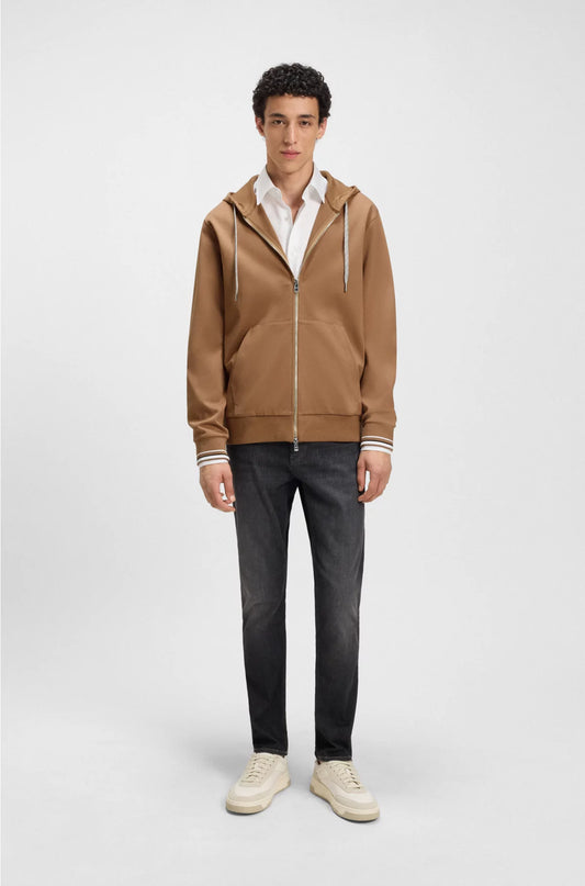 COTTON-BLEND ZIP-UP HOODIE WITH PATTERNED DRAWCORDS