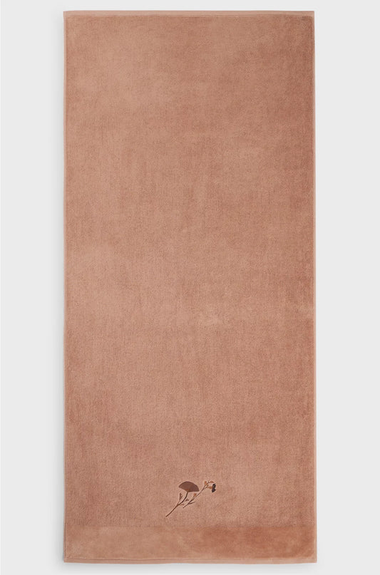 COTTON BATH TOWEL WITH EMBROIDERED FLORALS AND VELVET STRIPE