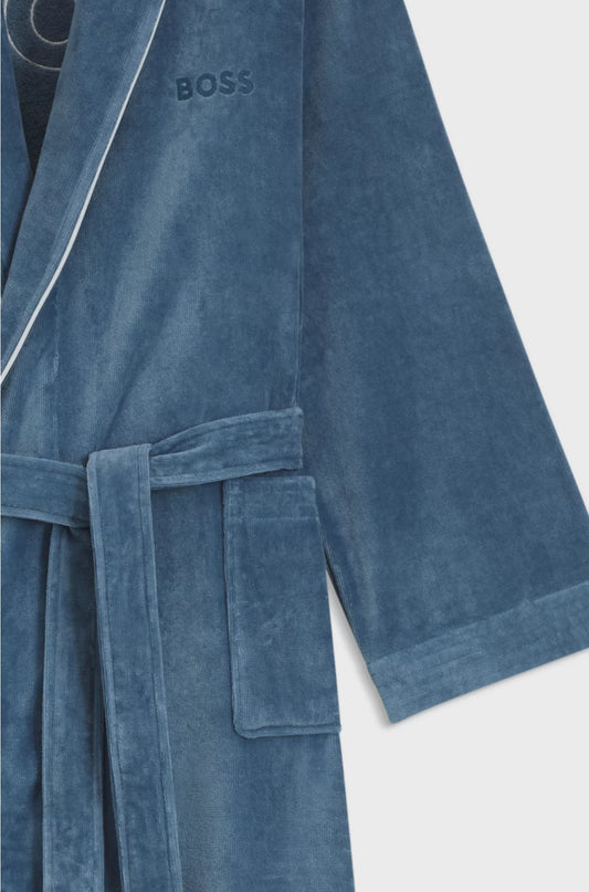 COTTON DRESSING GOWN WITH PIPING AND EMBROIDERED BRANDING