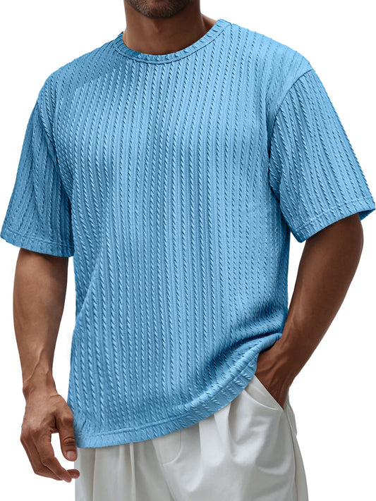 Men's Daily Round Neck Jacquard Texture Casual Solid Color Short-sleeved T-shirt
