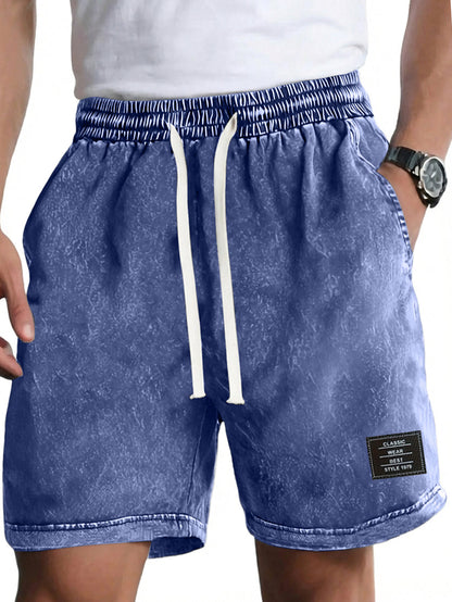 Men's Vintage Washed Distressed Cotton Embroidered Logo Multi-pocket Shorts