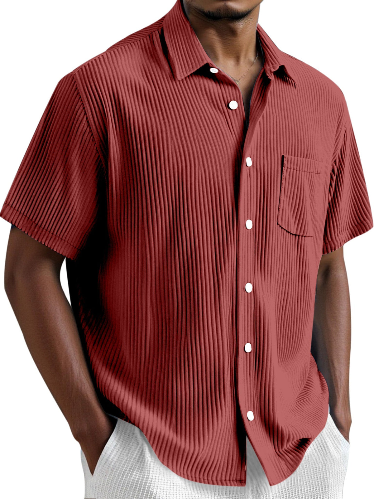 Men's Simple Solid Color Vertical Pit Short Sleeve Shirt