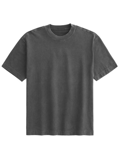 Men's 100% Cotton Casual Basic Versatile Washed Distressed Retro Short-sleeved T-shirt