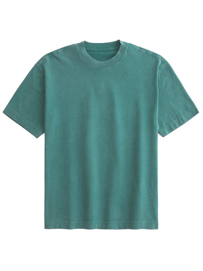 Men's 100% Cotton Casual Basic Versatile Washed Distressed Retro Short-sleeved T-shirt