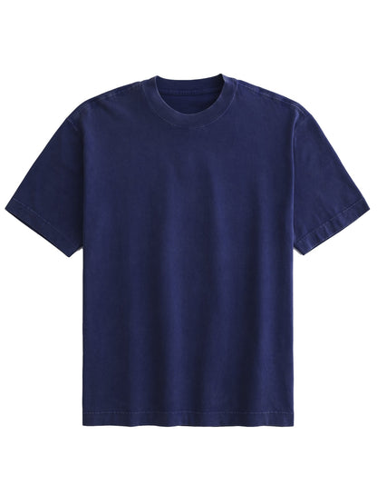Men's 100% Cotton Casual Basic Versatile Washed Distressed Retro Short-sleeved T-shirt