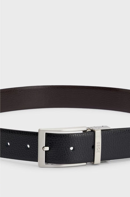 REVERSIBLE BELT IN GRAINED ITALIAN LEATHER WITH LOGO KEEPER