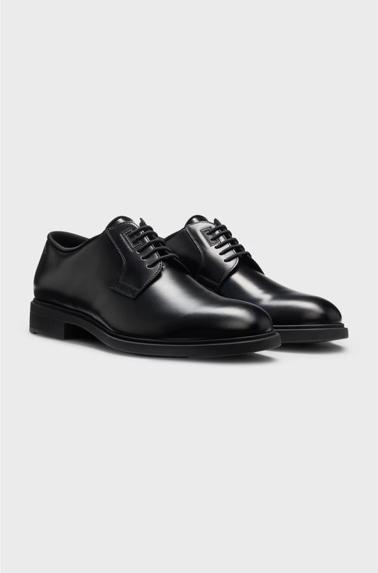 ITALIAN-MADE LEATHER DERBY SHOES WITH PIPED TRIMS