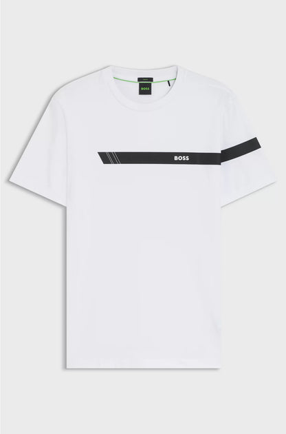 STRETCH-COTTON T-SHIRT WITH STRIPE AND LOGO