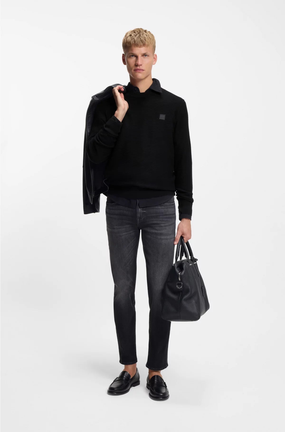 STRUCTURED SWEATER IN COTTON AND CASHMERE WITH LOGO PATCH