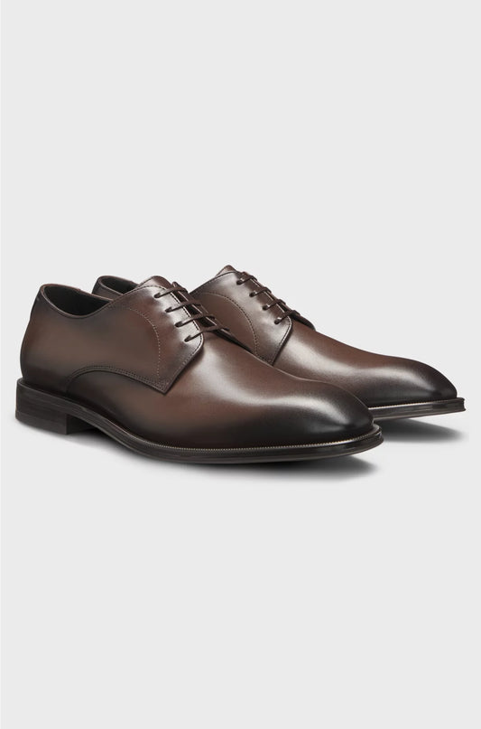 ITALIAN-MADE DERBY SHOES IN LEATHER WITH ORNAMENTAL STITCHING