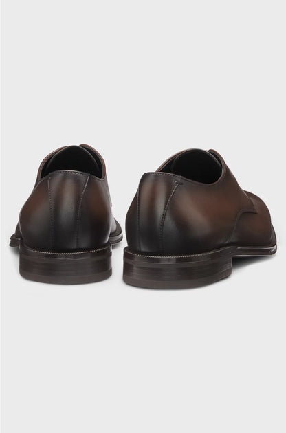 ITALIAN-MADE DERBY SHOES IN LEATHER WITH ORNAMENTAL STITCHING