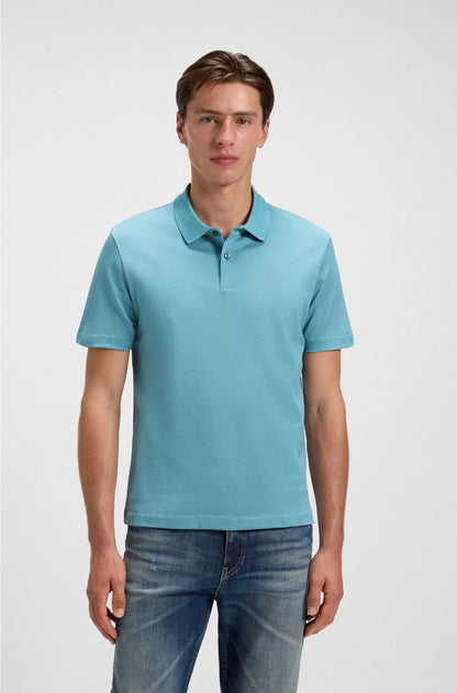 MERCERISED-COTTON POLO SHIRT WITH GEOMETRIC JACQUARD