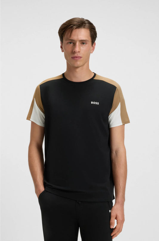 COTTON-BLEND PYJAMA T-SHIRT WITH CONTRAST PANELS