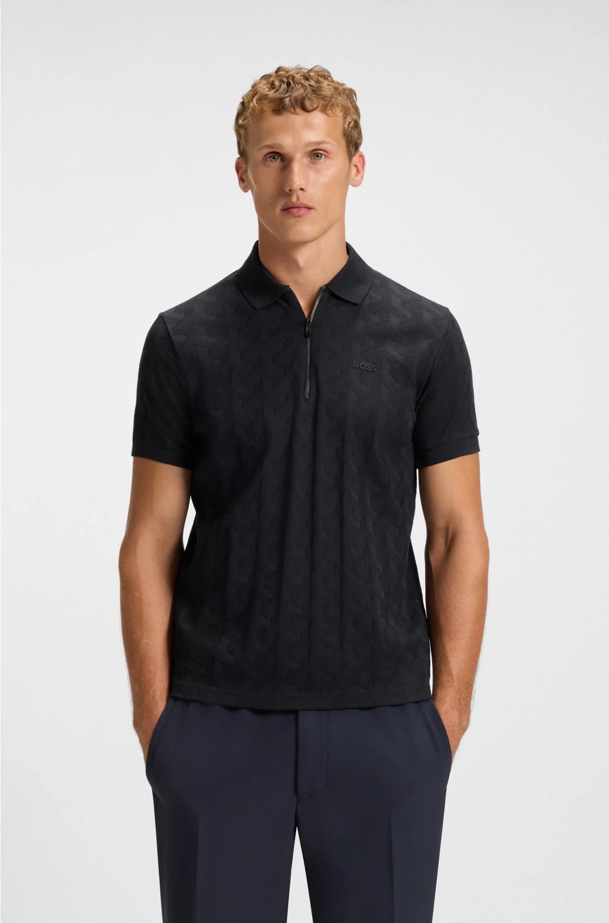 MERCERISED-COTTON POLO SHIRT WITH JACQUARD PATTERN