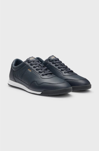 NAPPA-LEATHER TRAINERS WITH GOLD-TONE BRANDING