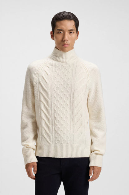 CABLE-KNIT SWEATER IN VIRGIN WOOL AND SILK