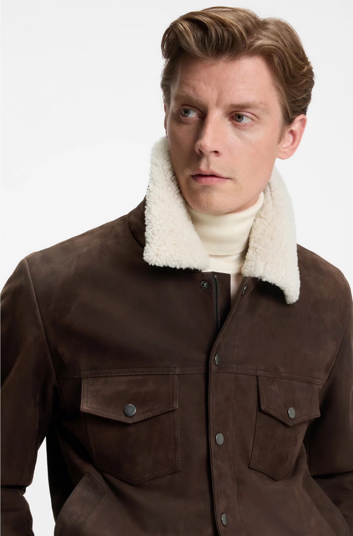 LEATHER JACKET WITH FUR COLLAR