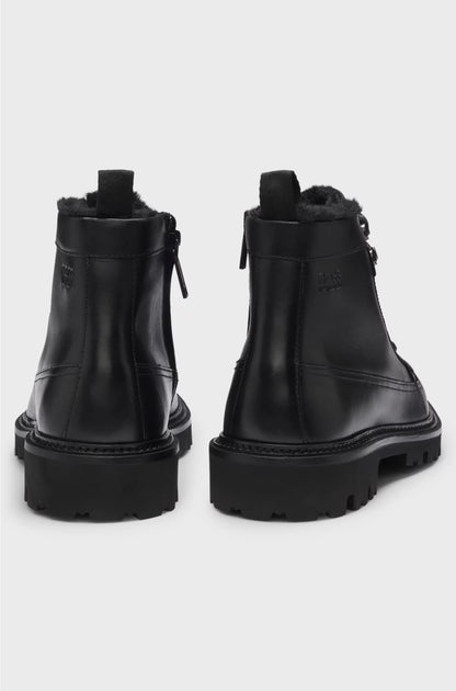 LEATHER HALF BOOTS WITH FAUX-FUR LINING