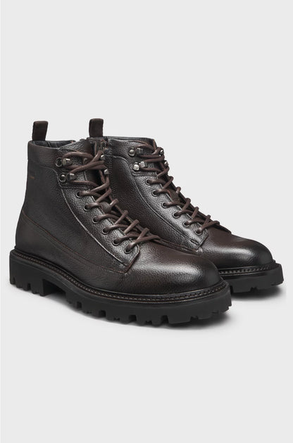 GRAINED-LEATHER HALF BOOTS WITH HIKING-STYLE LACES