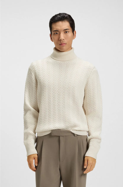 REGULAR FIT ROLLNECK SWEATER IN HERRINGBONE VIRGIN WOOL