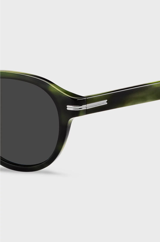 GREEN-HORN SUNGLASSES WITH SILVER-TONE HINGES
