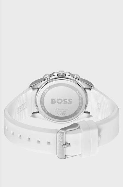 STRIKE GROOVED-DIAL CHRONOGRAPH WATCH WITH SILICONE LOGO STRAP