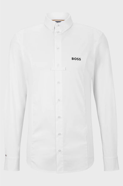 EQUESTRIAN SLIM-FIT SHOW SHIRT IN MIXED MATERIALS