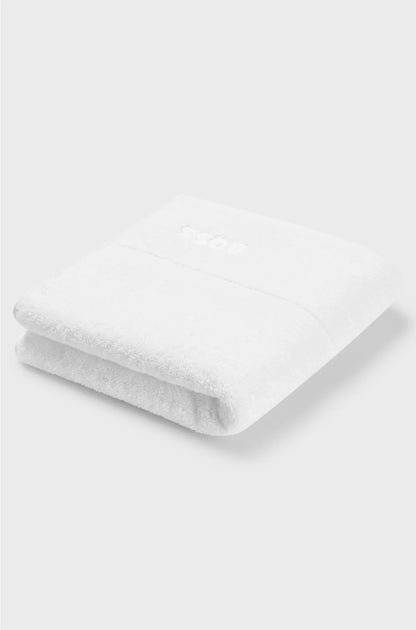 WHITE AEGEAN-COTTON HAND TOWEL WITH TONAL LOGO