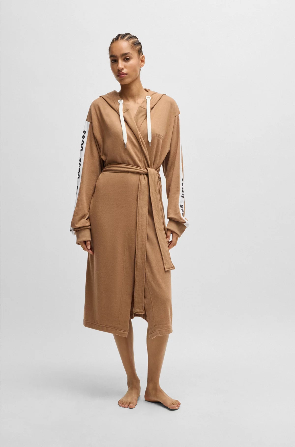 HOODED DRESSING GOWN WITH LOGO-PRINT SLEEVES