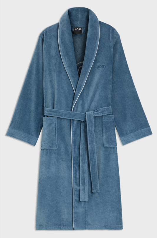 COTTON DRESSING GOWN WITH PIPING AND EMBROIDERED BRANDING