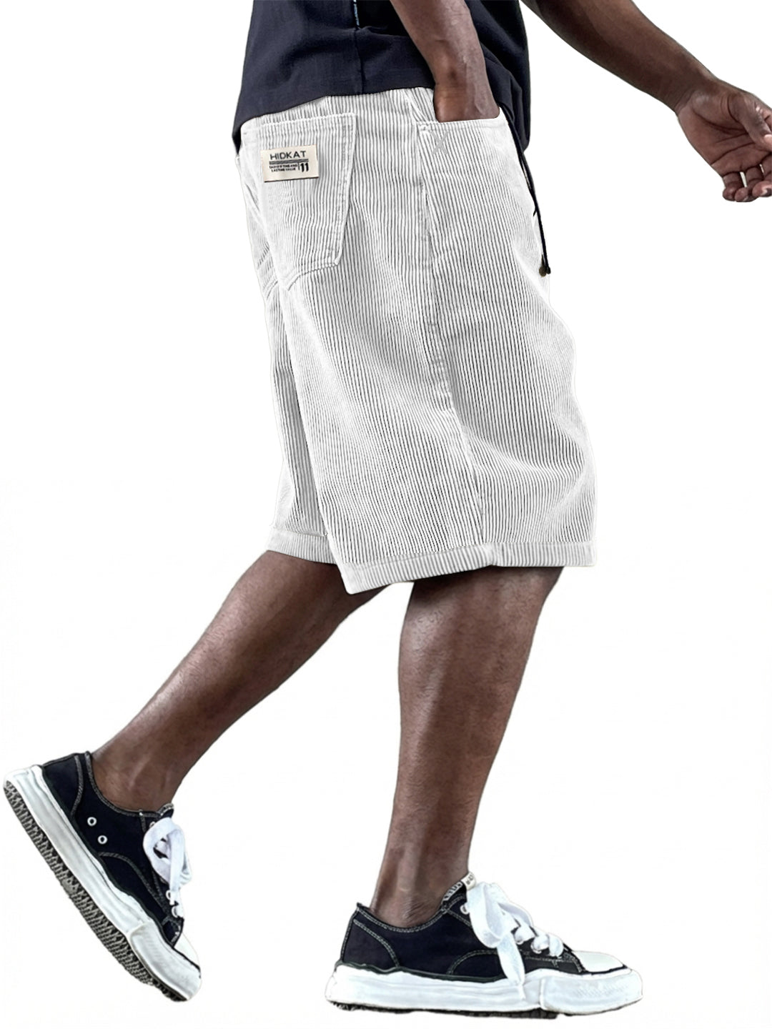 Men's Casual Retro Multi Pocket Embroidered Logo Workwear Corduroy Shorts